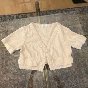 Cropped Cream Short-Sleeve Jacket - Polished Layering Piece